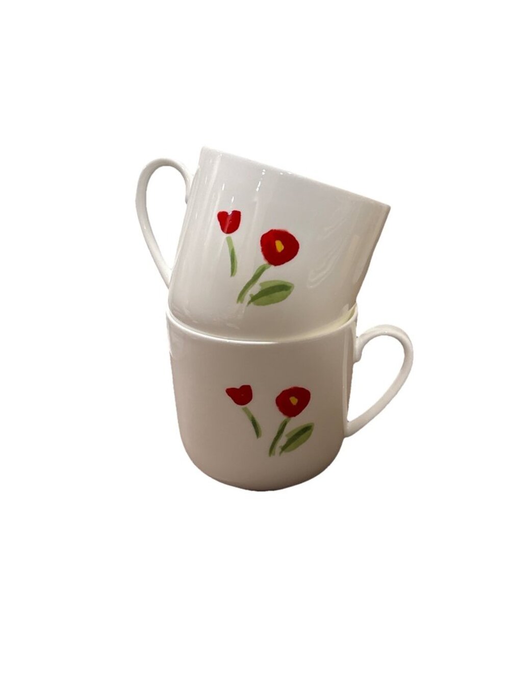 ANNA'S ARTISTRY Crate & Barrel 12 Oz Mugs Germany Bone China Red Flower Set of 2